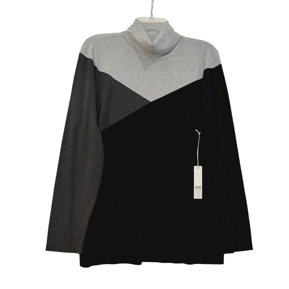 Chico's Color Block Eco Turtleneck Sweater Black Grey Geometric Size 4 XL NEW